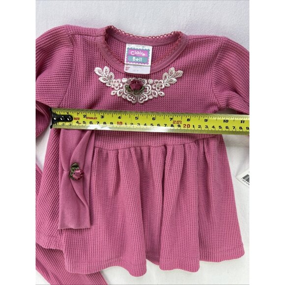 Vintage Claire Bell Baby Girl Set 18 Month Pink Waffleknit Pants Dress Headband - Picture 7 of 10